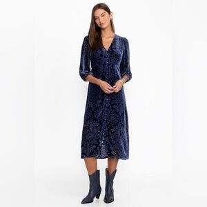 johnny was blue velvet dress Johnny Was JWLA Blue Azure Velvet Embroidered Relaxed Dress Size S NWT